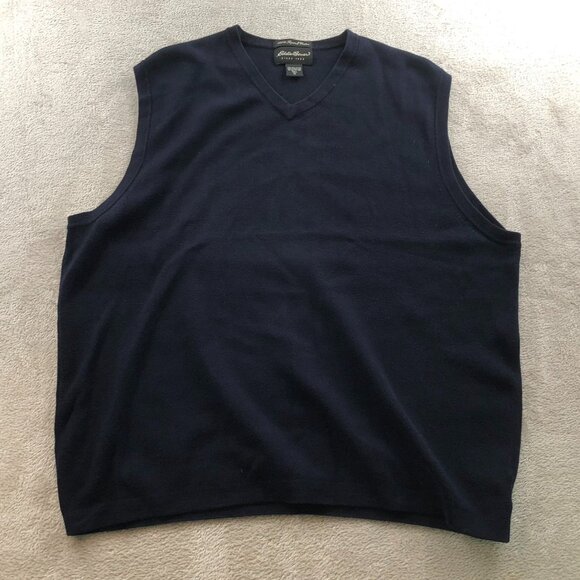 Eddie Bauer Mens Vest Sweater Size XLT V-Neck Supima Cotton Pullover Navy Cozy - Picture 10 of 11